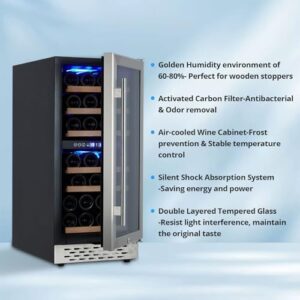Wine Cooler Dual Temperature 28 Bottles Beverage Fridge with Glass Door, Adjustable Shelves, Digital Temperature Control