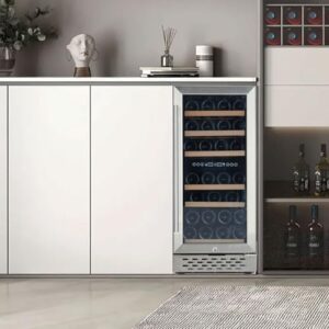 Wine Cooler Dual Temperature 28 Bottles Beverage Fridge with Glass Door, Adjustable Shelves, Digital Temperature Control