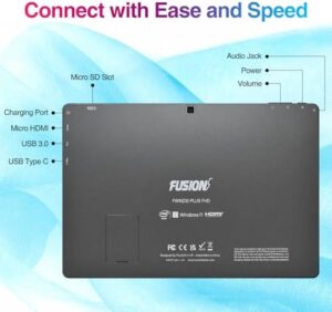 Fusion5 10.1" Windows 11 Tablet PC - FWIN232 Plus Ultra Slim Tablet Computer - 8GB RAM, Full HD 10 Inch Display, 5G WiFi, Quad-Core CPU, USB 3.0, Micro HDMI, Dual Cameras, Bluetooth