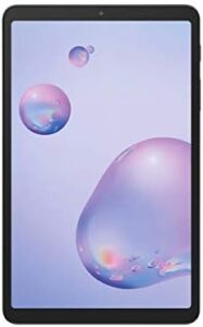 Samsung Galaxy Tab A 8.4" 32GB Mocha tablet in mocha color, shown with a clear display and sleek design