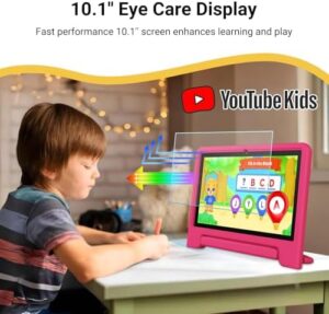 Kids Tablet 10 inch in Candy Pink with protective case and Google Kids Space for children  