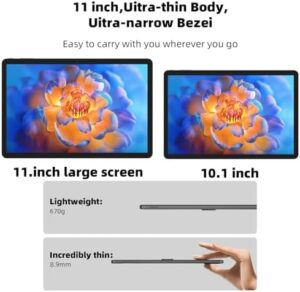 11 Inch Tablet Android 14 with keyboard, mouse, and case, 2024 model, showing sleek blue design  