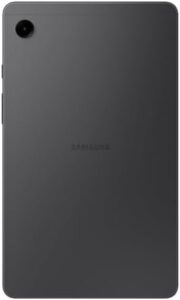 Samsung Galaxy Tab A9 tablet in gray, showcasing its 10.1-inch display and 15W wall charger bundle