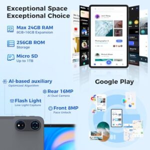 12 Inch Android 14 Tablet in Silver with Detachable Keyboard and 2K Display