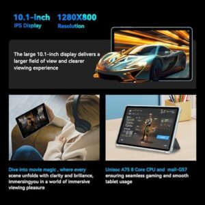 Android 14 Tablet with Unisoc A75, 12GB RAM, 10-inch HD Screen, Three Cameras