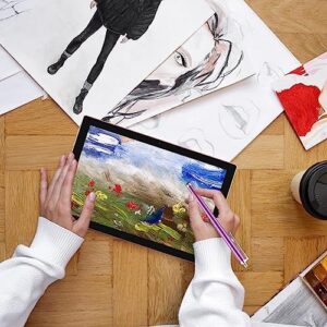 Android 14 Tablet in pink with keyboard, mouse case, and stylus