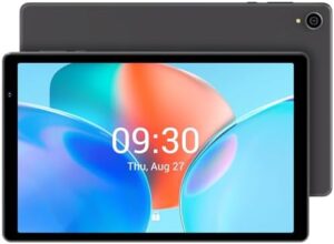 Android 14 Tablet with HD display, 64GB ROM, 8GB RAM, and 512GB expandable storage in Space Gray