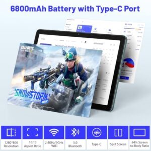 10.1 inch Android Tablet Computer with Android 13, 6800mAh Battery, 8GB RAM, and 128GB Storage