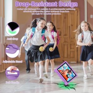 10.1-inch IPS HD touchscreen kids tablet with purple design, featuring Android 14, 64GB storage, 8GB RAM, and parental controls 