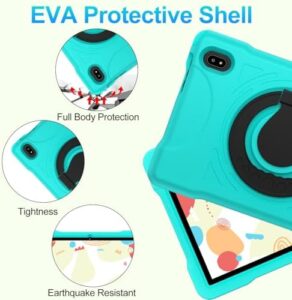 Kids Tablet Android 14 in green with 10.1-inch screen, parental controls, and durable EVA case
