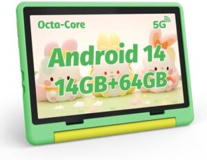 Kids Tablet 10 Inch Android 14 for Kids Ages 3-12 in Green with Protective Case  