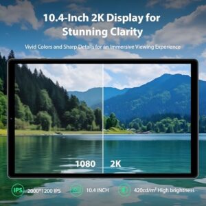 2025 Android 14 Tablet with Keyboard, 10.4-inch display, 8-core processor, and 2K screen.