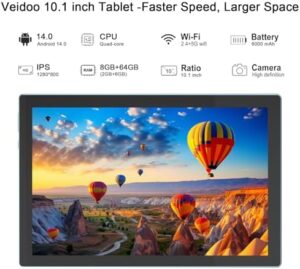 Android 14 Tablet with keyboard case, 10.1-inch screen, and 8MP camera
