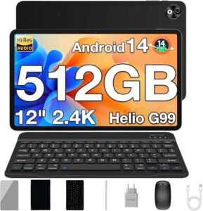 DOOGEE 12 inch Tablet with Keyboard, Helio G99 Processor, 20GB RAM, 2.4K FHD Display, and Android 14