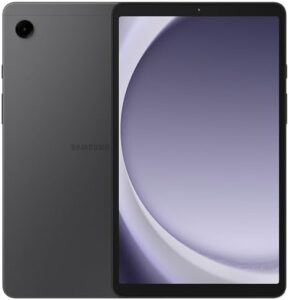 Galaxy Tab A9 (64GB) Android tablet with a sleek graphite design, featuring a sharp 8.7" screen and dual speakers.