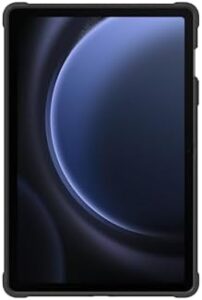 Galaxy Tab S9 FE Outdoor Cover in black, offering military-grade protection and built-in kickstand