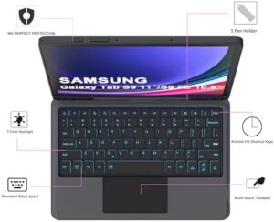 Samsung Galaxy Tab S9 FE/Tab S9 Case with Keyboard, Backlit Keyboard, Magnetic Detachable Design, S Pen Holder