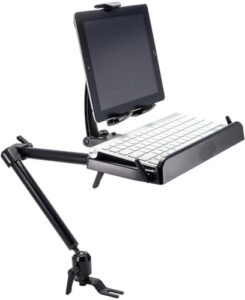 Tablet and Keyboard Tray Combo Car Mount in a car with an iPad and keyboard