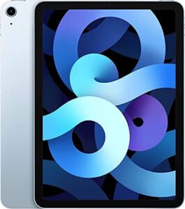2020 Apple iPad Air (10.9-inch, Wi-Fi, 64GB) - Sky Blue (Renewed) displayed on a clean desk with apps open