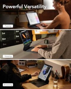 iPad Pro 13 Inch Case with Keyboard (M4, 2024), featuring easy-set magnetic stand, portrait/raised modes, and removable case.