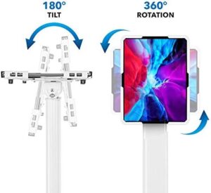 Universal Tablet Floor Kiosk for iPad, Galaxy & Surface Tablets, white color, adjustable mount, theft-deterrent design