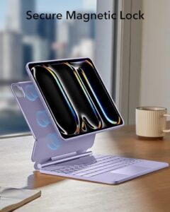 iPad Pro 11 Inch Case with Keyboard (M4, 2024) featuring a magnetic stand and removable protective case in purple.