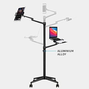 Triple Arm Height Adjustable Stand Mount for Laptop and Tablet with Rolling Wheels