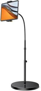 Tablet Floor Stand with Gooseneck Swivel Holder Mount, Adjustable Height, and Stable Base, Compatible with iPad, Galaxy Tab, Kindle, and Phones