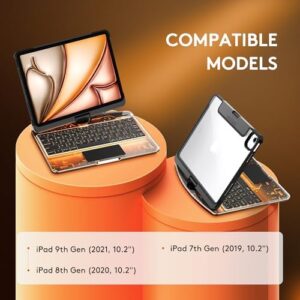 Transparent Case with Wireless Keyboard for iPad 10.2-inch featuring 7-color backlight, trackpad, and 360° rotating stand