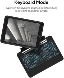Rugged Book iPad Case with detachable keyboard, Apple Pencil holder, and Bluetooth compatibility for iPad models