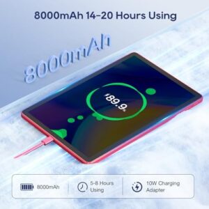 11 inch Android tablet with Octa-Core processor, 128GB storage, 12GB RAM, 8000mAh battery, pink design, and quad-speakers