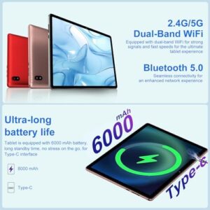 Android 14 Tablet with 128GB Storage, 20GB RAM, 10.1 Inch Display, Rose Gold