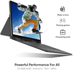 Android tablet with 64GB storage, 512GB expandable memory, and Octa-Core processor with a keyboard case and stylus