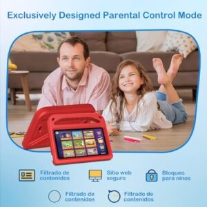 Android 14 Tablet for Kids 7 Inch, featuring 10GB RAM, 64GB ROM, and Parental Control for enhanced child safety