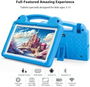 Kids Tablet 10 Inch Android 14 with EVA Case and Eye Protection  