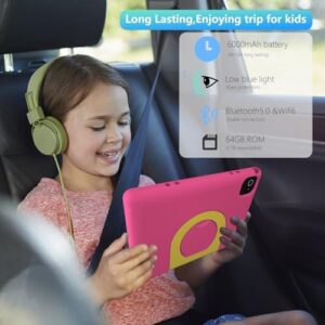 Tablet for Kids 10.1 inch Android 14 with a 1280x800 HD Screen, protective case, and lanyard, perfect for children aged 3-12