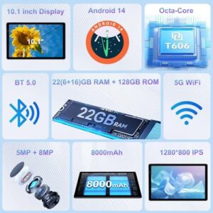 2025 Android 14 Tablet - 10-inch, 22GB RAM, 128GB Storage, and 5G Wifi, with a durable drop-proof case for adults and kids  