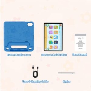 Android 14 Kids Tablet - Blue, featuring a 10.1-inch screen, octa-core processor, and parental controls for a safe and fun experience.