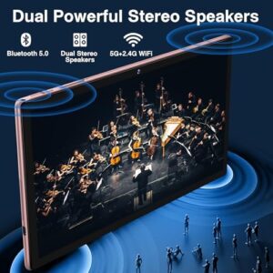 Oangcc Tablet Android 13 with keyboard, mouse, and case, showing the rose gold color and large 10-inch IPS HD display.