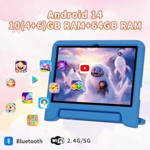 Kids Tablet Android 14 10 inch with Case, Parental Control, Dual Camera
