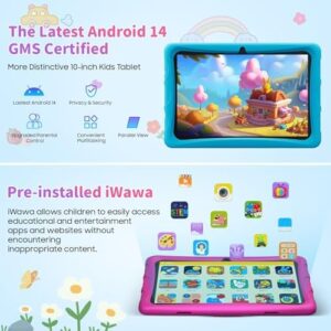 Kids Tablet 10 Inch Android 14 for children, featuring 12GB RAM, 128GB ROM, and Google-Gemini AI, perfect for ages 3-12