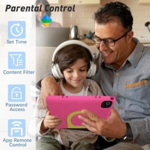 Kids Tablet 10.1 Inch with Pink Shockproof Case, HD Display, and Parental Control