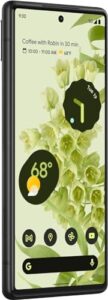 Google Pixel 6 5G, Sorta Seafoam color, front view, with display on