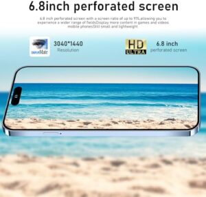 I14 Pro Max Unlocked Smartphone, 6.82" HD Screen, Purple Color with Face ID and Fingerprint Lock