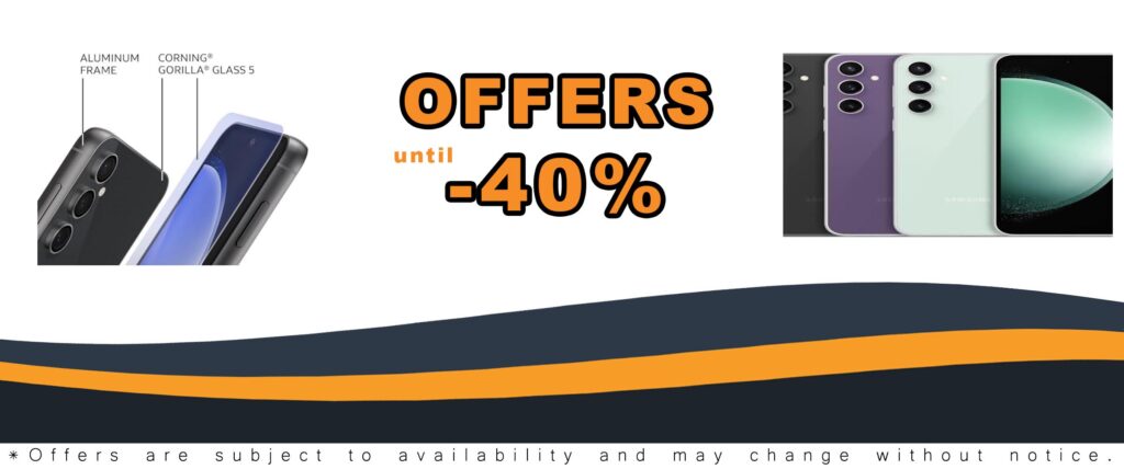 Samsung Galaxy S23 FE 5G smartphone in graphite color with 128GB storage