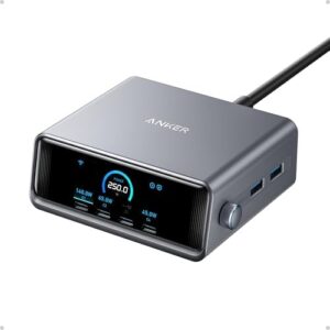 Anker Prime Charger 250W GaN USB C Charging Station with LCD Display and Smart Control Dial