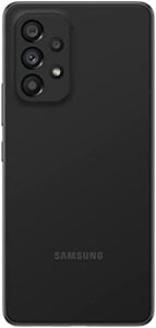 Samsung Galaxy A53 (5G) 128GB Unlocked in Black color, showcasing its sleek design and vibrant display.