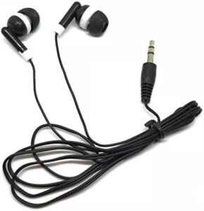 TFD Supplies Wholesale Bulk Earbuds 500 Pack for iPhone, Android, MP3 Player - Black in a flat lay view