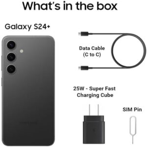 SAMSUNG Galaxy S24+ Plus 5G with AMOLED 2X display, 50MP camera, and 25W fast charging cube in Onyx Black