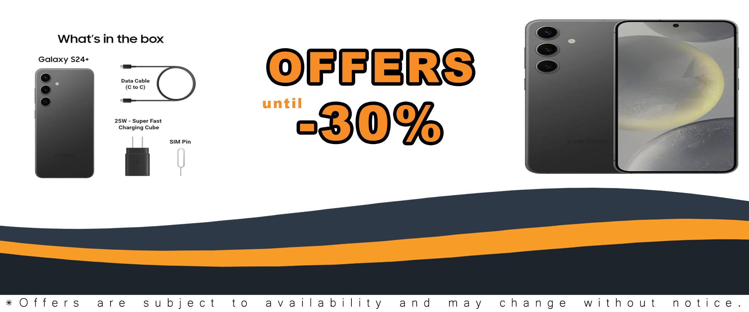 SAMSUNG Galaxy S24+ Plus 5G with AMOLED 2X display, 50MP camera, and 25W fast charging cube in Onyx Black